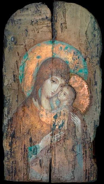Madonna and child on wood
